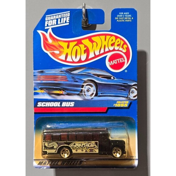 Hot Wheels 1998 Collector #1055 Black GRAPHICS 5 Dot Wheel School Bus 24069 - Picture 1 of 6